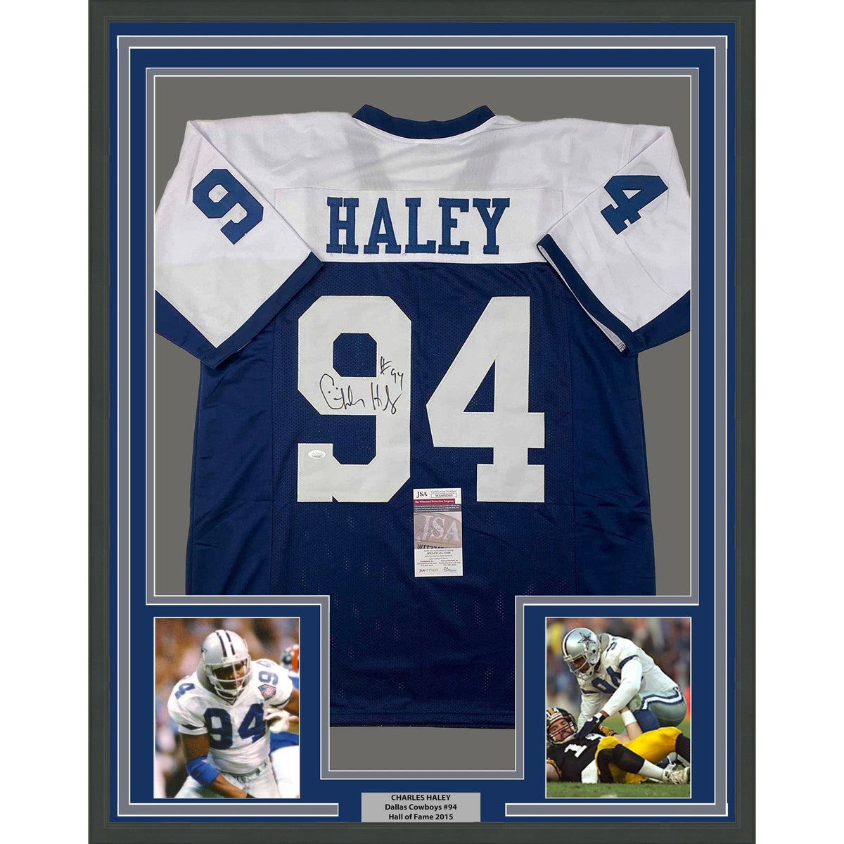 Framed Autographed/Signed Charles Haley 35x39 Dallas TG Day Jersey JSA COA product image 1, provided for visual reference