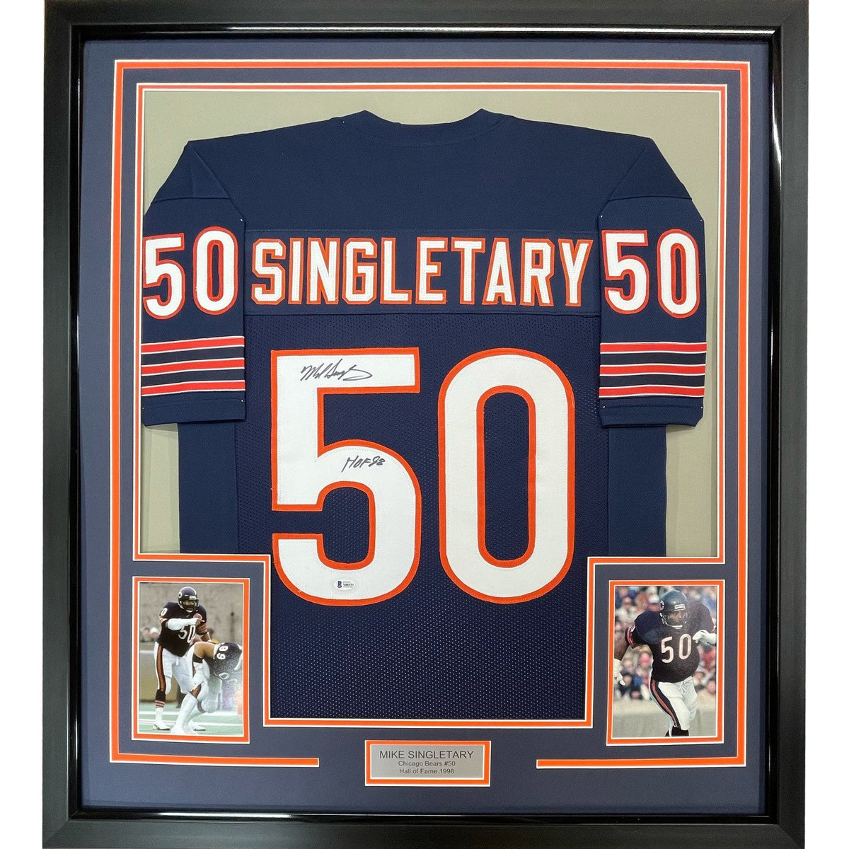 FRAMED Signed MIKE SINGLETARY HOF 35x39 Chicago Blue Jersey JSA COA product image 1, provided for visual reference and