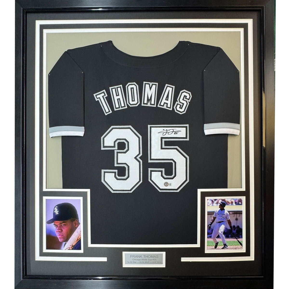 FRAMED Signed FRANK THOMAS 35x39 Chicago Black Jersey JSA COA Auto product image 1, provided for visual reference and