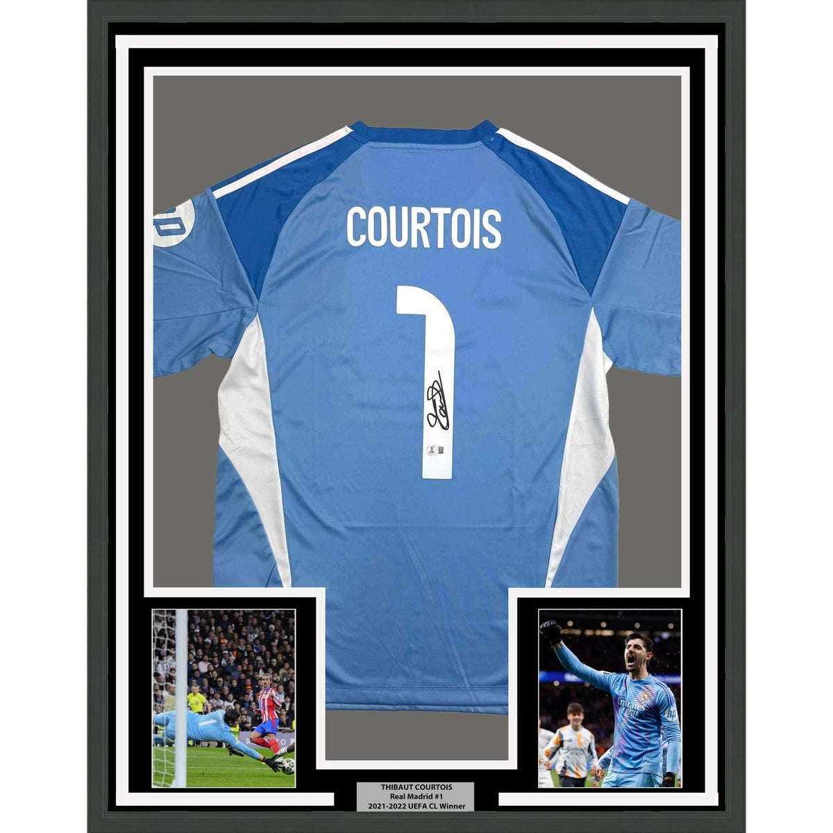 Framed Autographed/Signed Thibaut Courtois 35x39 Real Madrid Jersey BAS COA product image 1, provided for visual reference