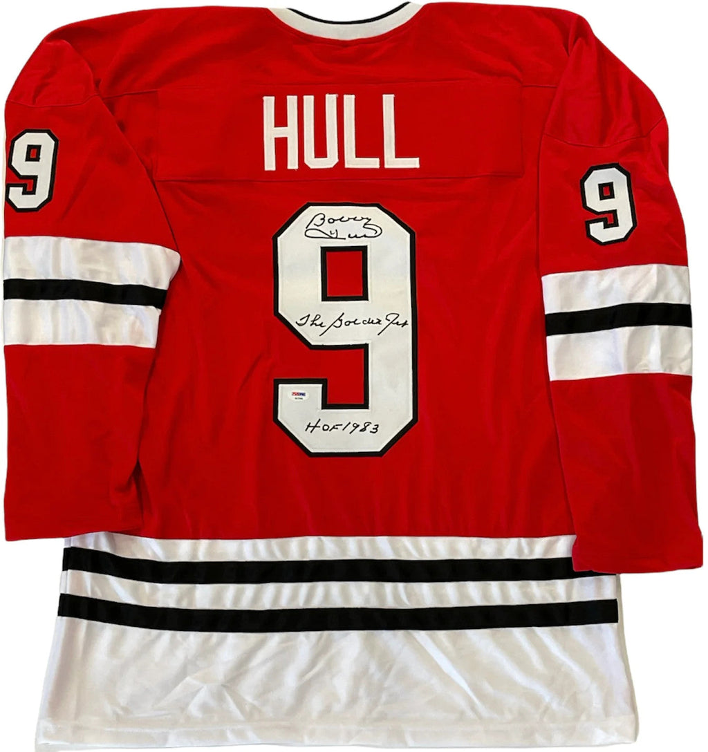 Bobby Hull Autographed Chicago Blackhawks Red XL Jersey (PSA) product image 1, provided for visual reference and product