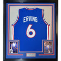 Framed Autographed/Signed Julius Erving Dr. J 35x39 Blue Jersey JSA COA #2 product image 1, provided for visual reference