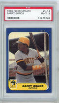 Graded 1986 Fleer Update Barry Bonds #U14 Rookie RC Card PSA 9 Mint product image 1, provided for visual reference and