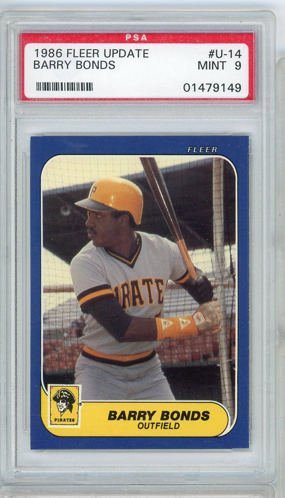Graded 1986 Fleer Update Barry Bonds #U14 Rookie RC Card PSA 9 Mint product image 1, provided for visual reference and