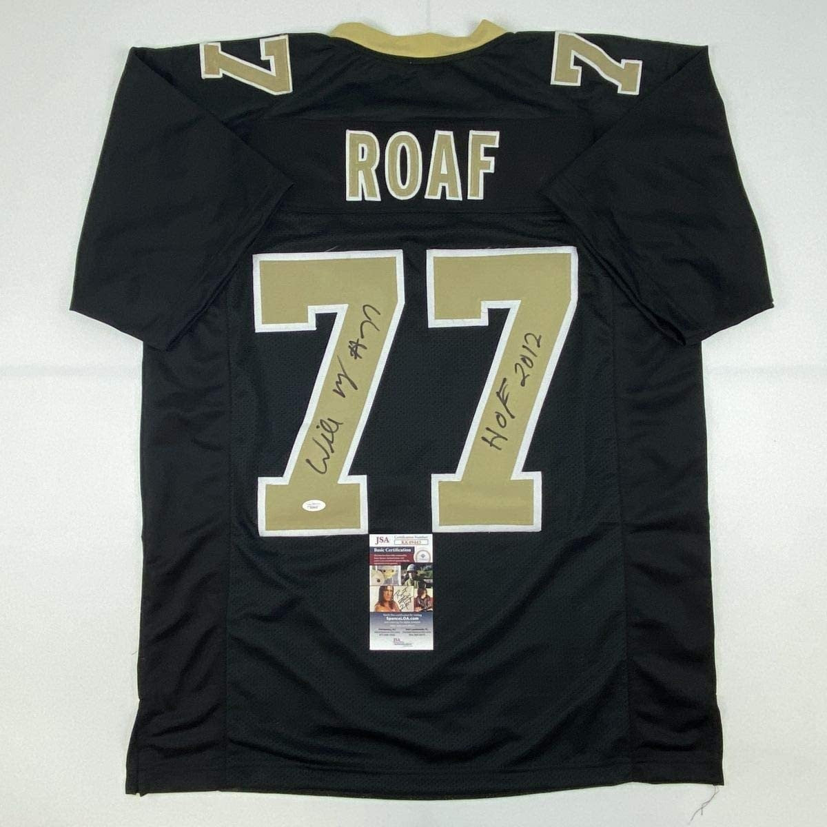 Autographed/Signed Willie Roaf HOF 2012 New Orleans Black Jersey JSA COA product image 1, provided for visual reference and