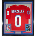 Framed Autographed/Signed Christian Gonzalez 35x39 NE Red Jersey BAS COA product image 1, provided for visual reference and