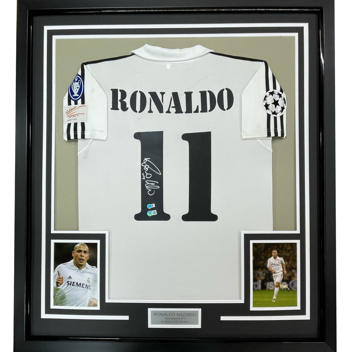 Framed Signed Ronaldo Nazario 35x39 Real Madrid White Jersey COA product image 1, provided for visual reference and product