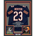 Framed Signed Devin Hester 35x39 Chicago Blue Stat Jersey JSA COA product image 1, provided for visual reference and product