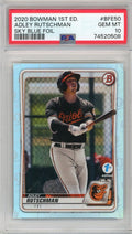 Graded 2020 Topps Bowman Adley Rutschman #BFE50 Sky Blue Card PSA 10 product image 1, provided for visual reference and