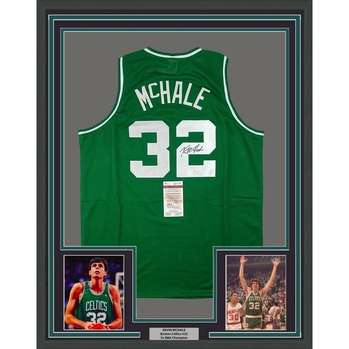 Framed Signed Kevin McHale 35x39 Boston Green Jersey JSA COA Auto product image 1, provided for visual reference and product