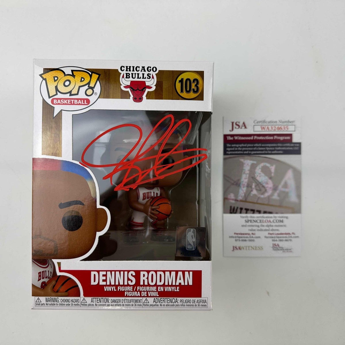 Autographed/Signed Dennis Rodman Bulls Funko Pop #103 Figurine JSA COA product image 1, provided for visual reference and