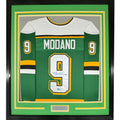 Framed Autographed/Signed Mike Modano HOF 35x39 Minnesota Green Jersey COA product image 1, provided for visual reference