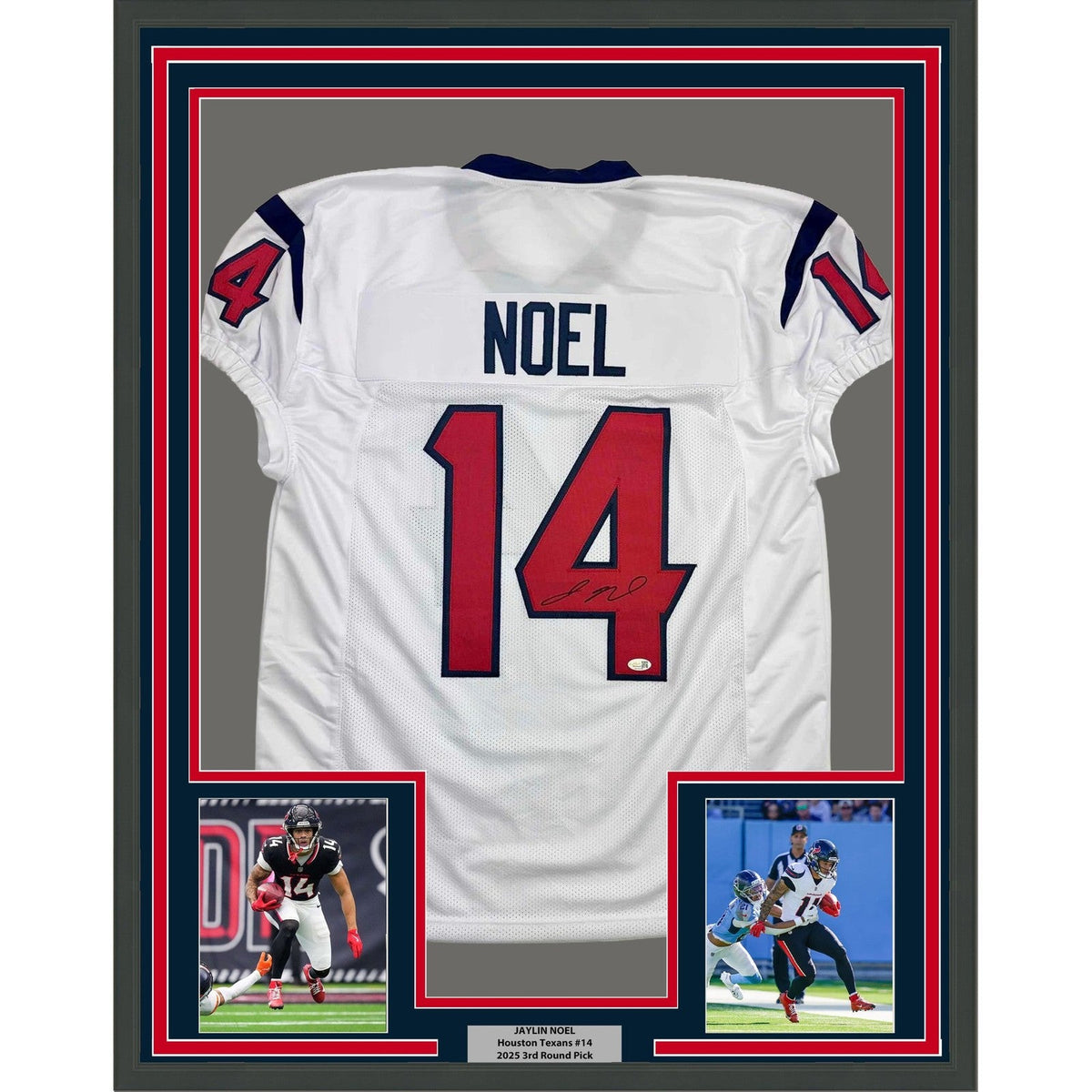 Framed Autographed/Signed Jaylin Noel 35x39 Houston White Jersey JSA COA product image 1, provided for visual reference and