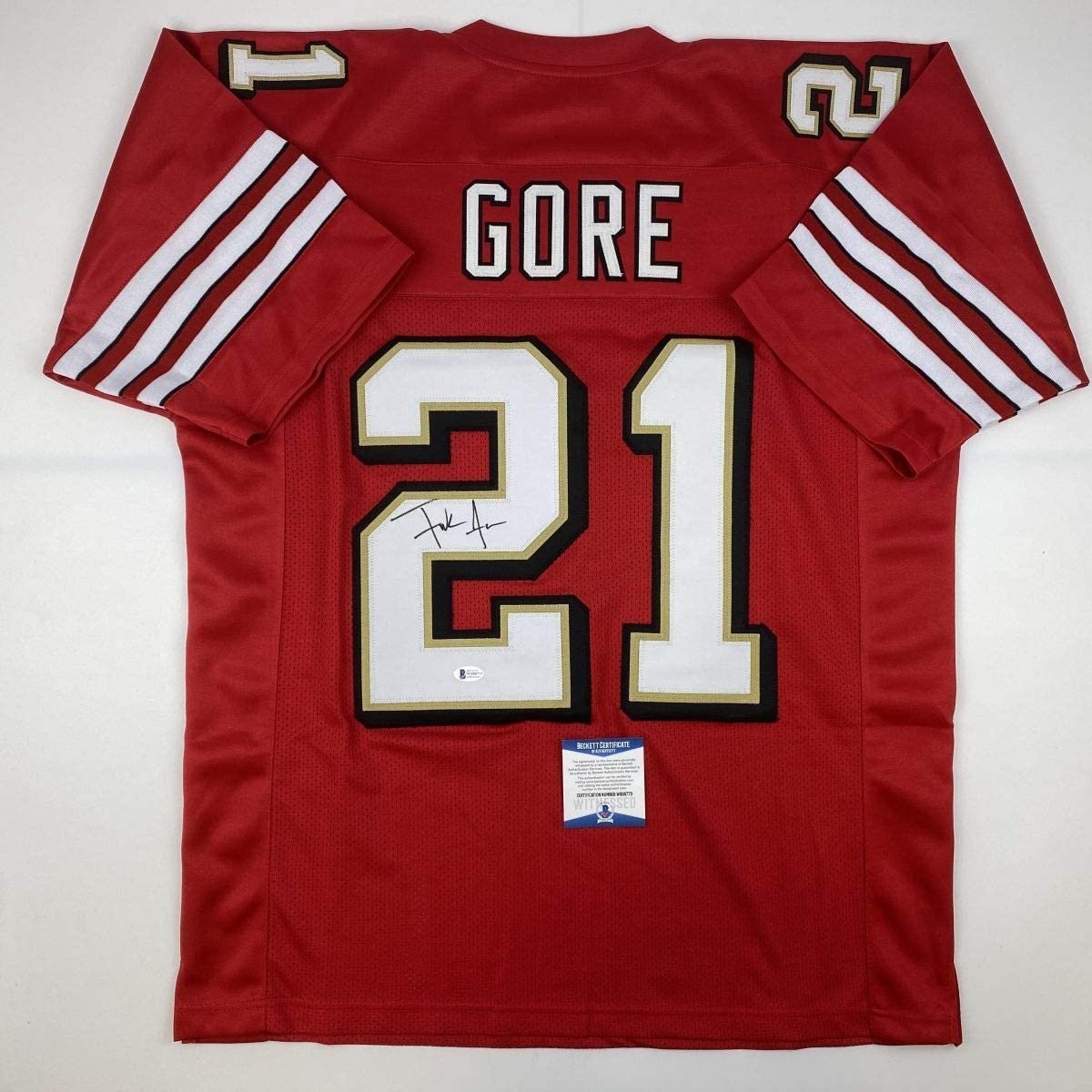 Autographed/Signed FRANK GORE San Francisco Red Jersey Beckett BAS COA product image 1, provided for visual reference and