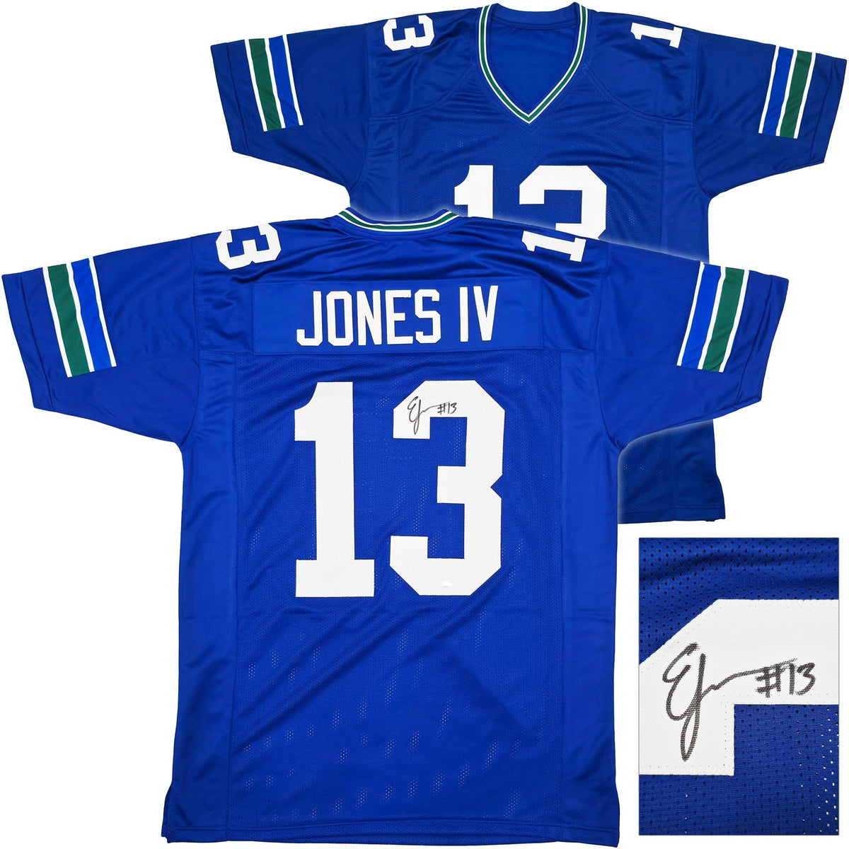 Seattle Seahawks Ernest Jones IV Signed Blue Jersey MCS Holo product image 1, provided for visual reference and product