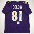 Autographed/Signed ANQUAN BOLDIN Baltimore Purple Jersey Beckett COA product image 1, provided for visual reference and
