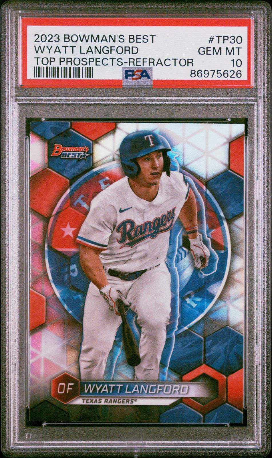 Graded 2023 BWMs Best Wyatt Langford #TP30 Top Prospect REF Card PSA 10 product image 1, provided for visual reference and