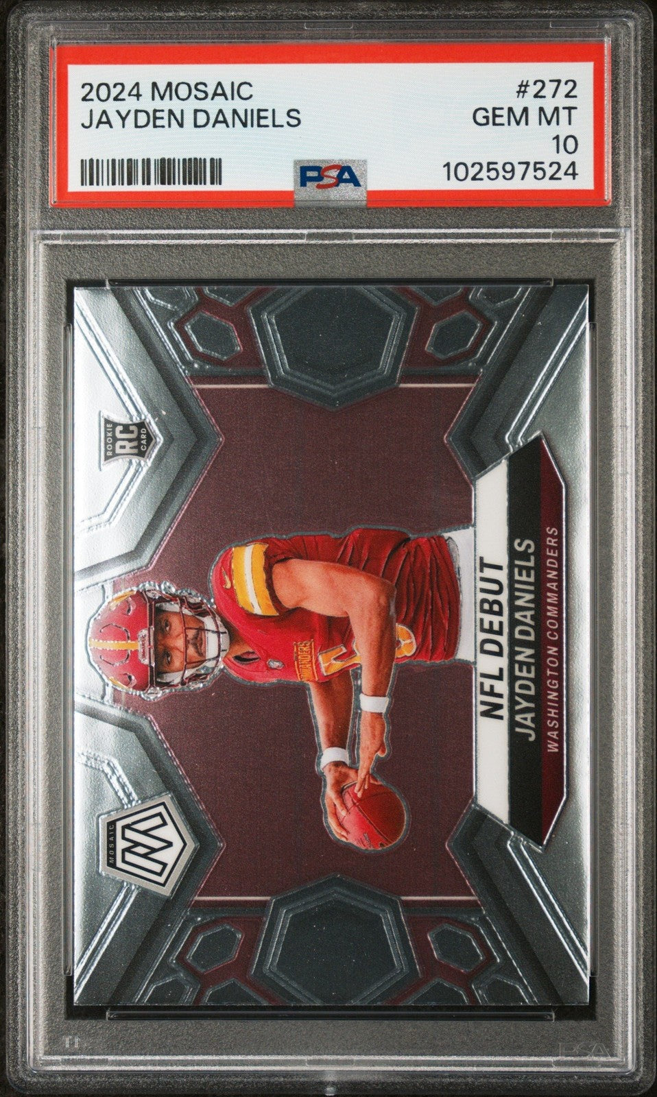 Graded 2024 Panini Mosaic Jayden Daniels #272 Rookie Card PSA 10 product image 1, provided for visual reference and product