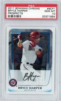 Graded 2011 Bowman Chrome Prospects Bryce Harper #BCP1 Rookie Card PSA 10 product image 1, provided for visual reference and