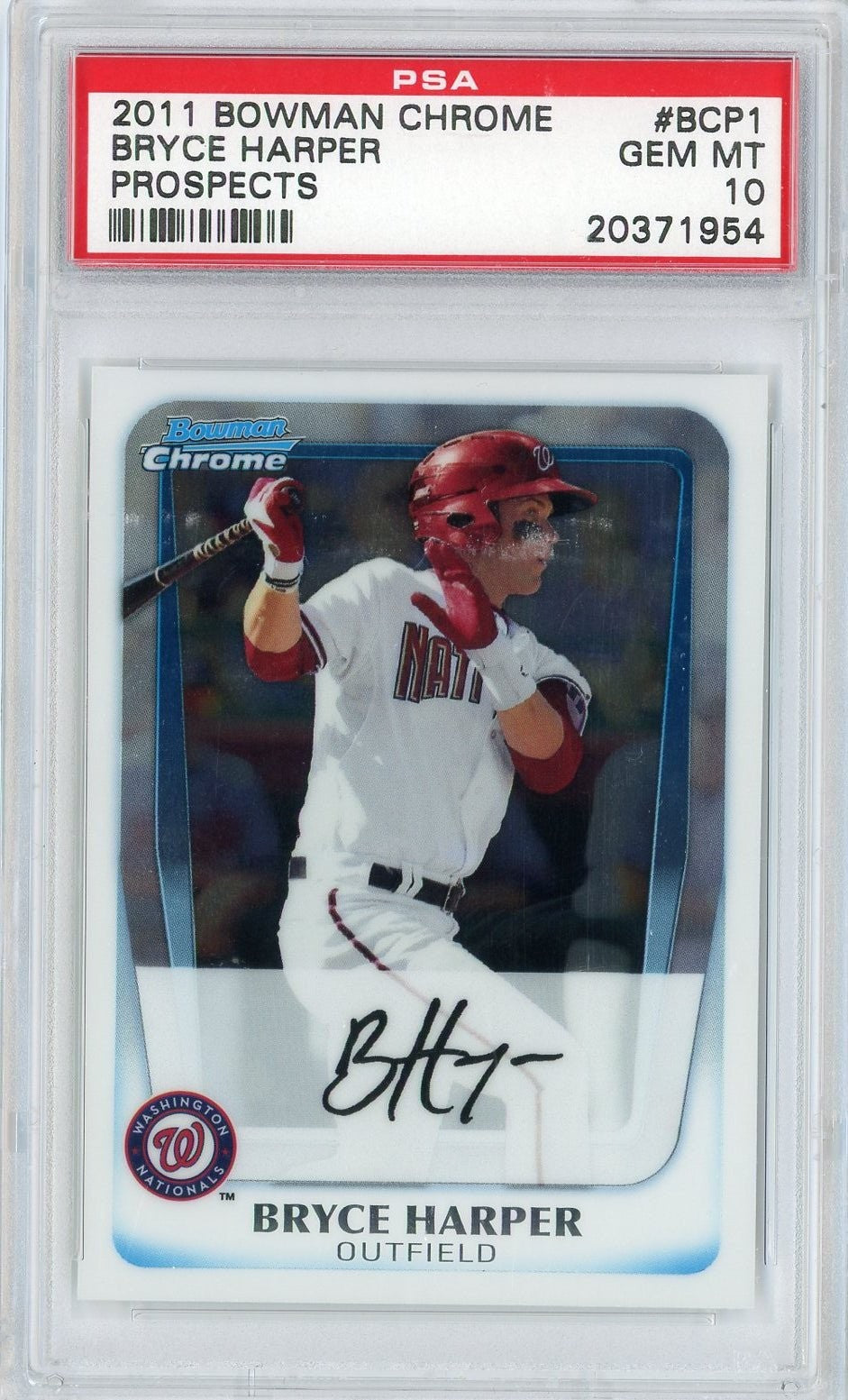 Graded 2011 Bowman Chrome Prospects Bryce Harper #BCP1 Rookie Card PSA 10 product image 1, provided for visual reference and