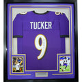 Framed Signed Justin Tucker 35x39 Baltimore Purple Jersey JSA COA product image 1, provided for visual reference and product