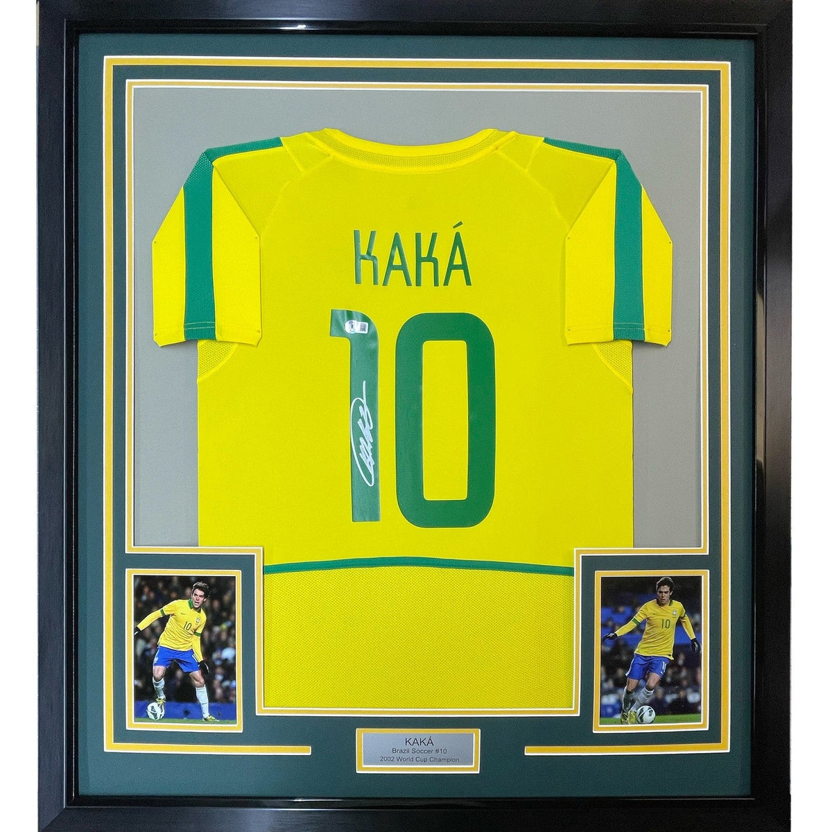 Framed Autographed/Signed Ricardo Kaka 35x39 Brazil Yellow Jersey BAS COA product image 1, provided for visual reference and