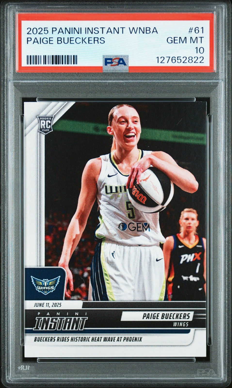Graded 2025 Panini Instant WNBA Paige Bueckers #61 Rookie Card PSA 10 Mint product image 1, provided for visual reference