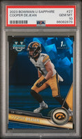 Graded 2023 Topps Bowman U Sapphire Cooper DeJean #27 RC Card PSA 10 product image 1, provided for visual reference and