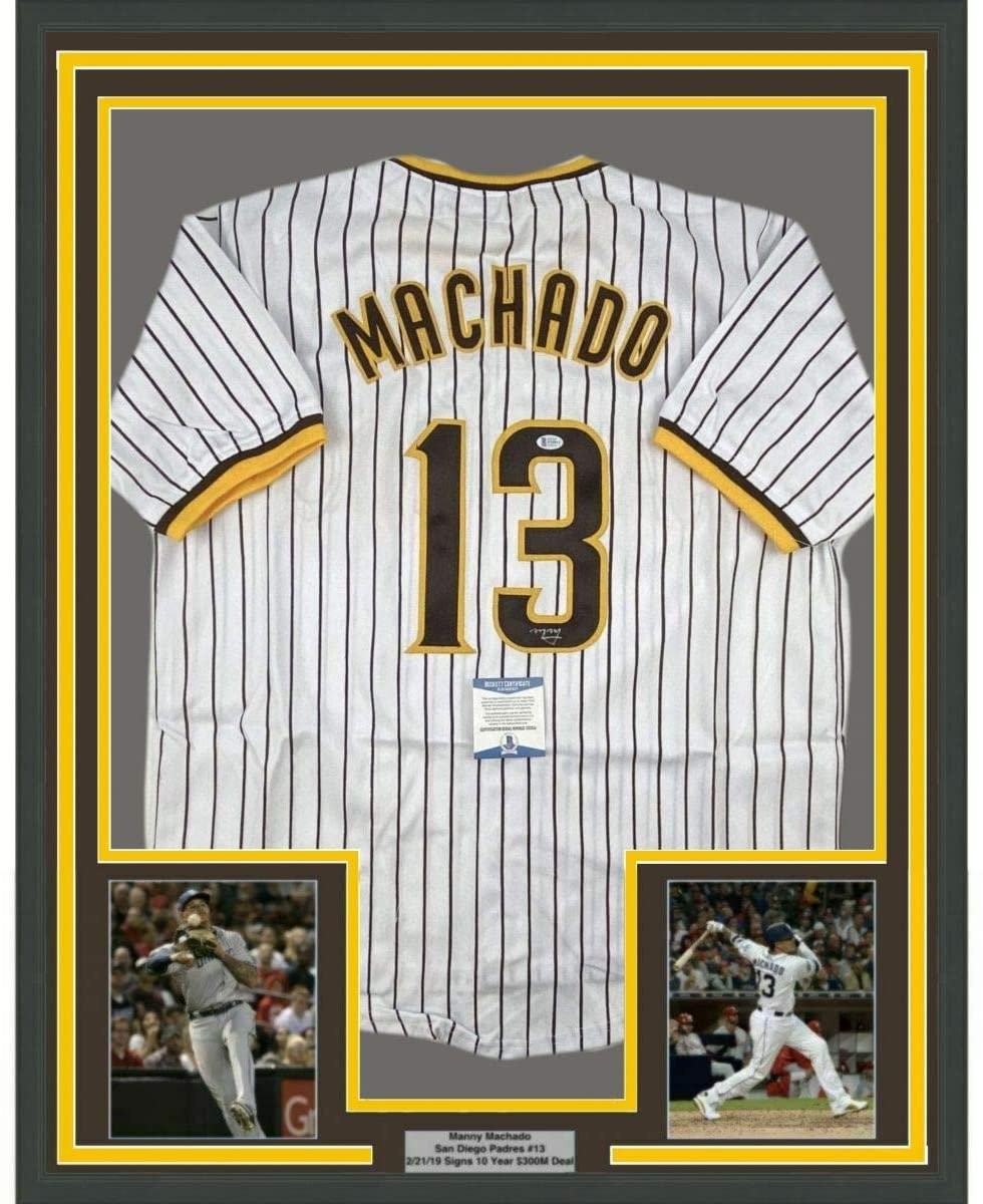 FRAMED Signed MANNY MACHADO 35x39 San Diego Pinstripe Jersey COA product image 1, provided for visual reference and product