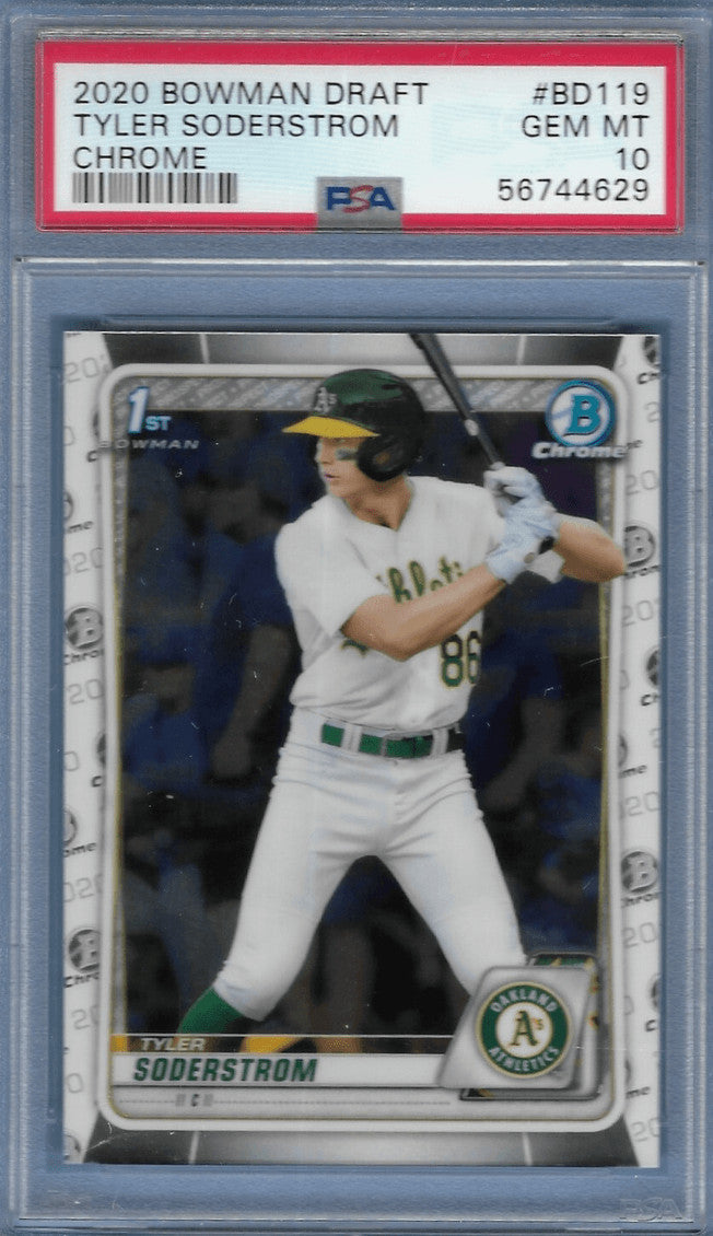Graded 2020 Bowman Draft Tyler Soderstrom #BD119 Chrome RC Card PSA 10 product image 1, provided for visual reference and