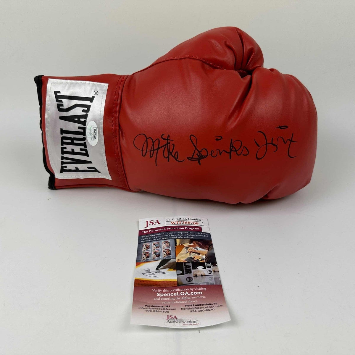 Autographed/Signed Michael Jinx Spinks Red Everlast Boxing Glove JSA COA product image 1, provided for visual reference and