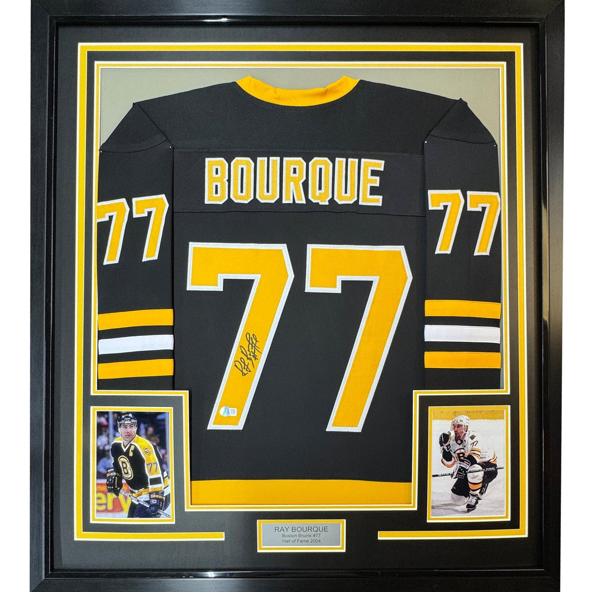 Framed Autographed/Signed Ray Bourque 35x39 Boston Black Jersey JSA COA product image 1, provided for visual reference and
