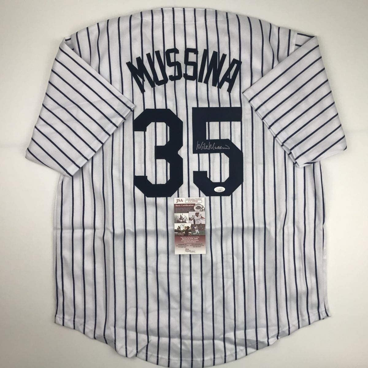 Autographed/Signed MIKE MUSSINA New York Pinstripe Jersey JSA COA Auto product image 1, provided for visual reference and