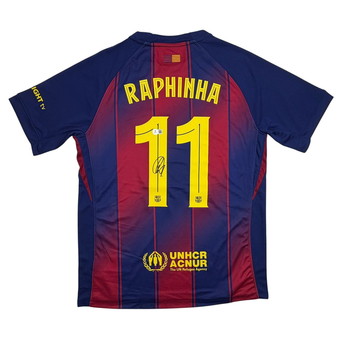 Autographed/Signed Raphinha FC Barcelona Blue #11 Jersey Beckett BAS COA product image 1, provided for visual reference and