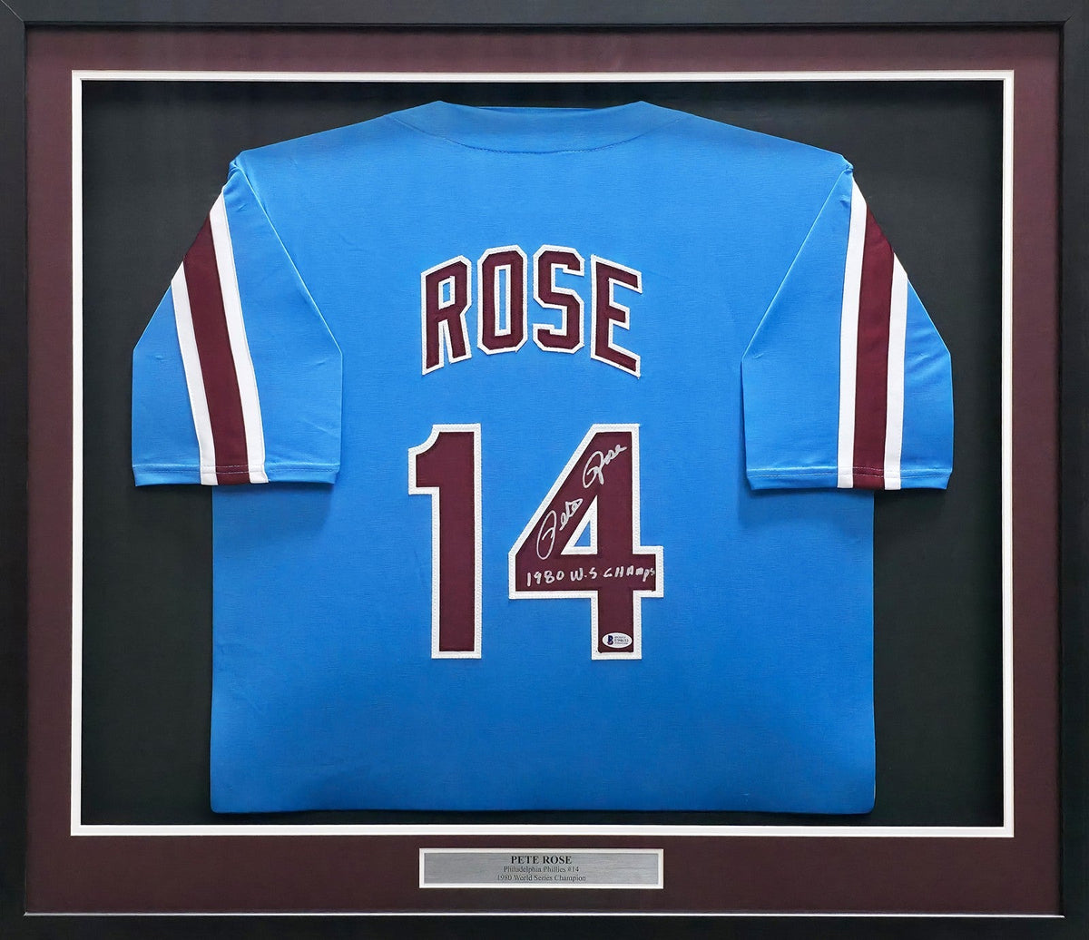 Pete Rose Signed Framed Phillies Jersey "1980 WS Champs" Beckett product image 1, provided for visual reference and product