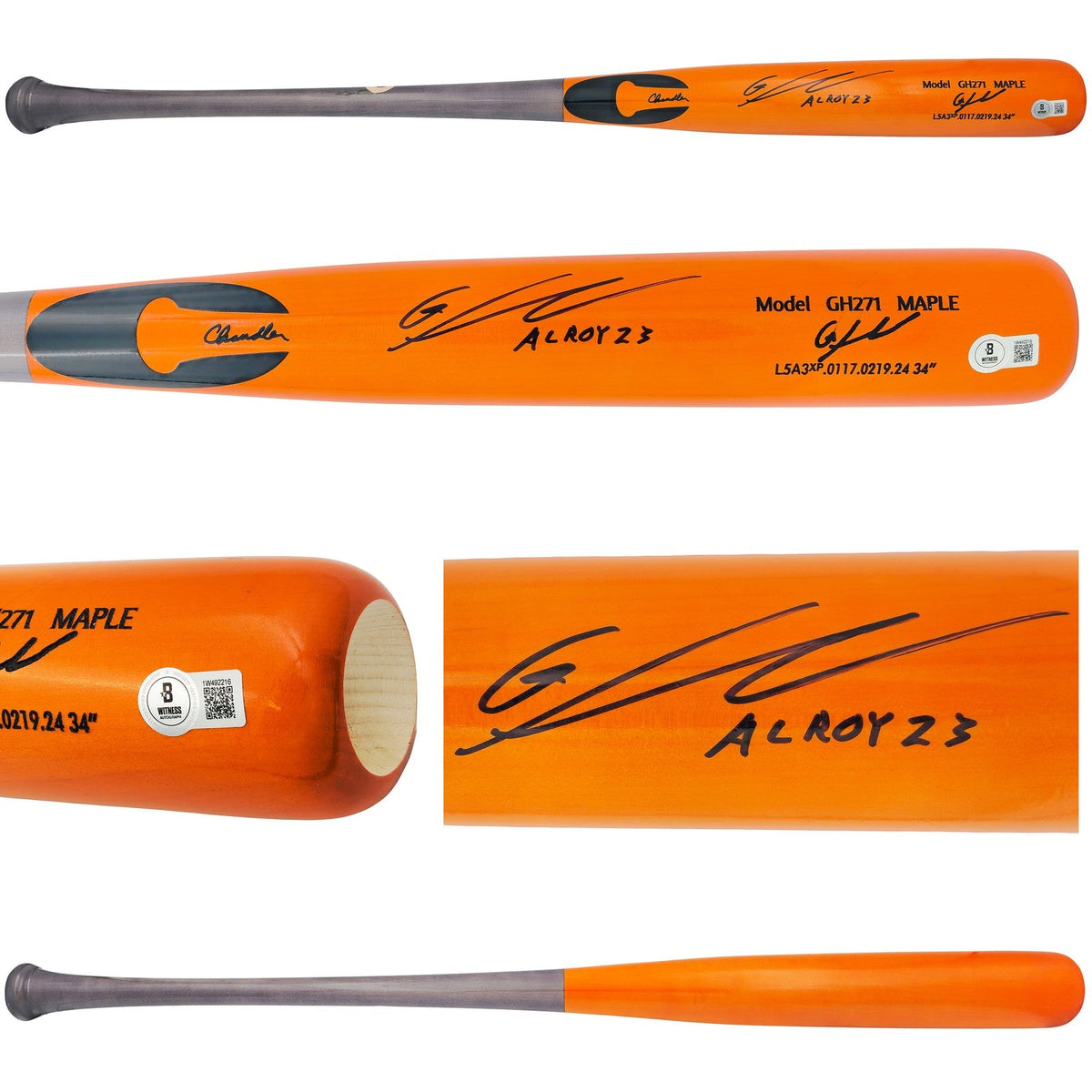 Gunnar Henderson Orange Chandler Player Model Baseball Signed Bat Beckett BAS product image 1, provided for visual reference