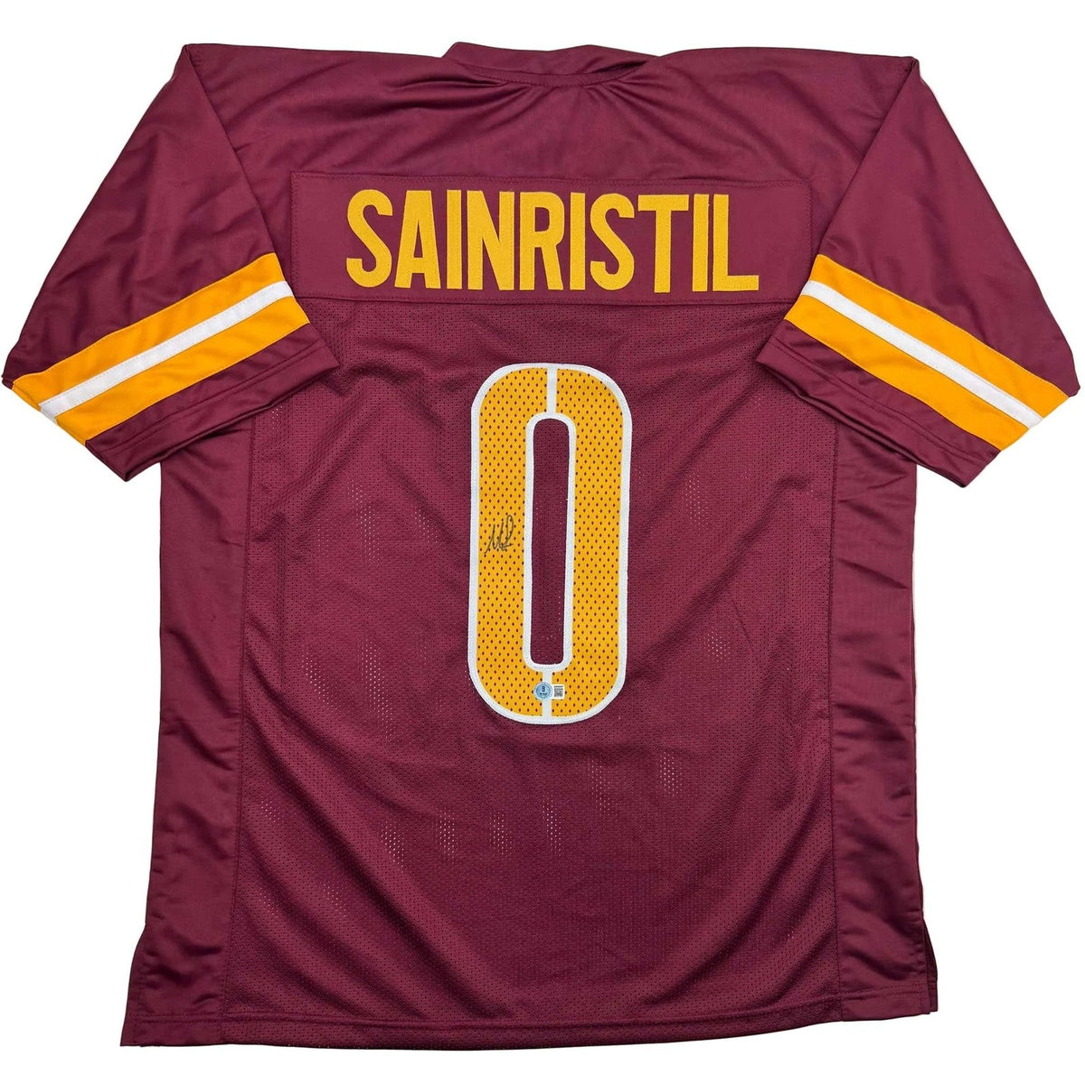 Autographed/Signed Mike Sainristil Washington Burgundy Jersey Beckett COA product image 1, provided for visual reference and